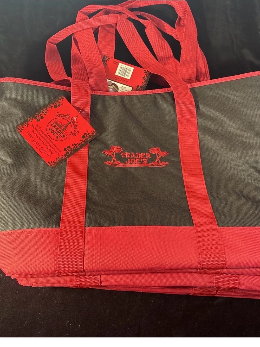 Trader Joe's Red & Black Reusable Grocery Tote Bag